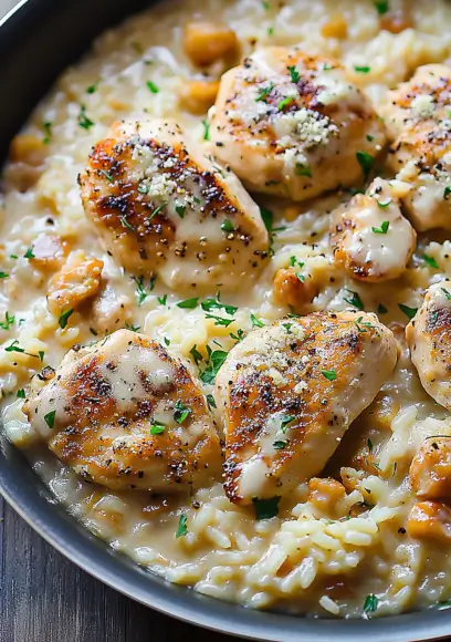 One Pan Creamy Parmesan Chicken & Rice